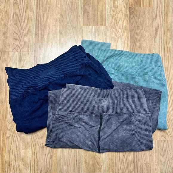 PINK Victoria's Secret Pants - PINK Victoria's Secret set of 3 Ribbed Leggings in Navy, Teal, and Purplish/Gray